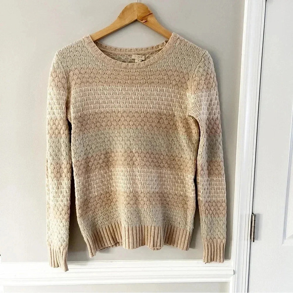 J. Crew Striped Lambswool Neutral Honeycomb-Stitch Sweater Size XS - Picture 1 of 6